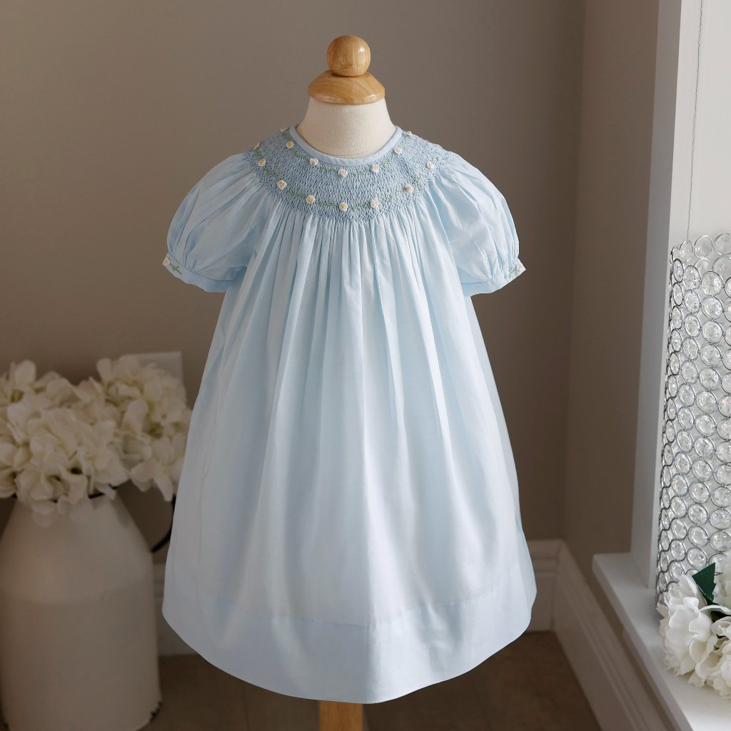 Strasburg Dress Smocked Bishop Pale Blue Rare Embroidery Design 6/9 Months Nwot